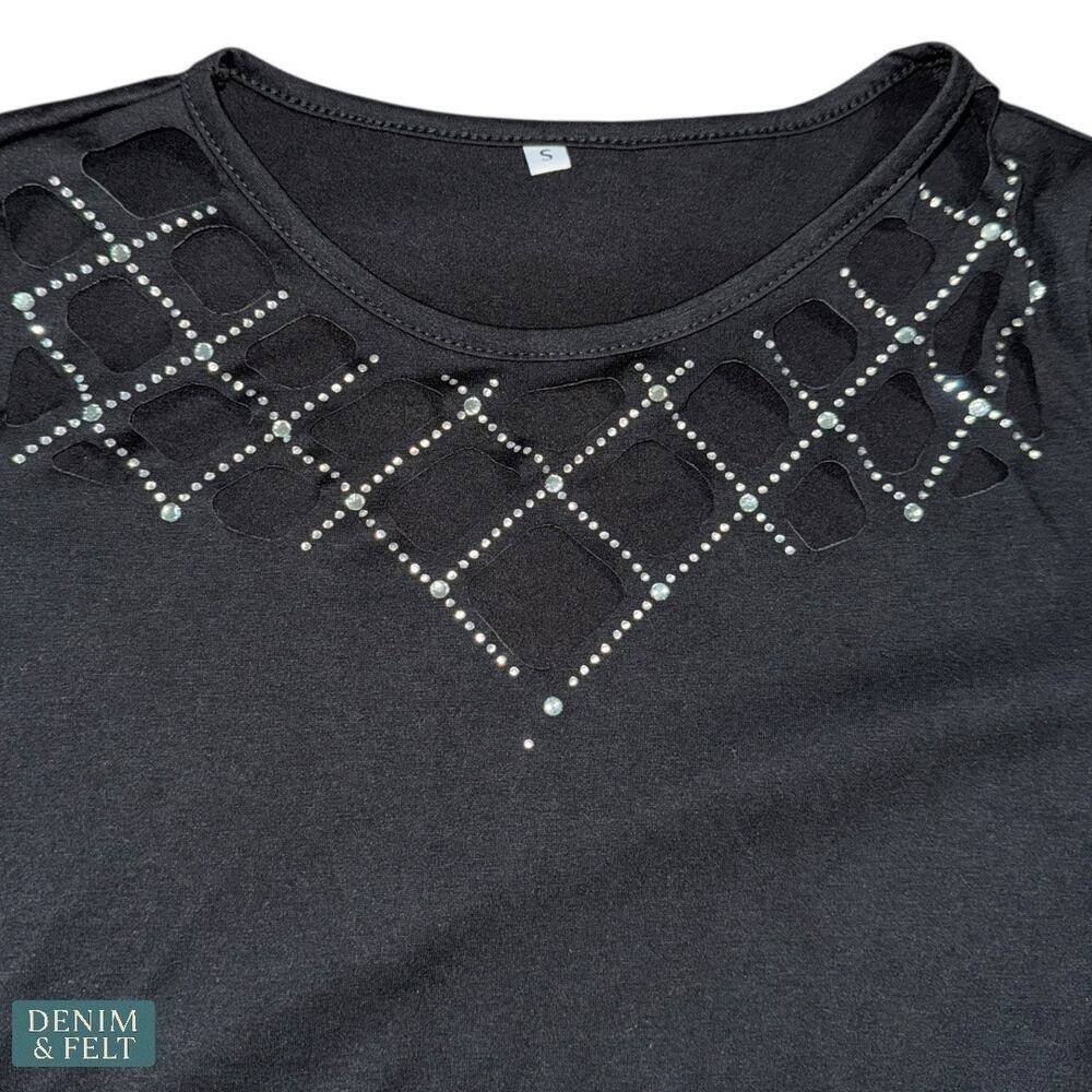NEW Black Lattice Cutout Long Sleeve Top Edgy Chic Stretchy‎ Crisscross Small - Picture 8 of 13